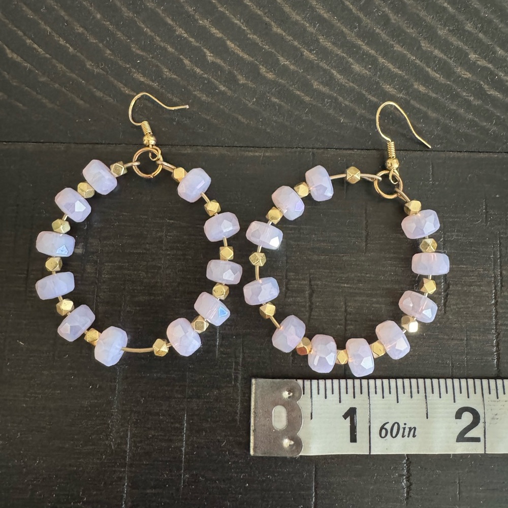 Elegant Gold and Pink Iridescent Beaded Hoop Earrings